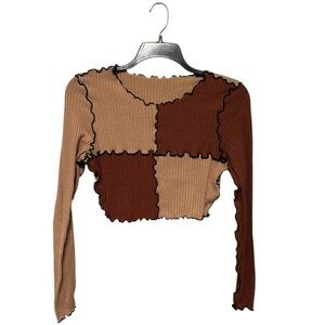 SHEIN Patchwork Long Sleeve Crop Top Size: XL